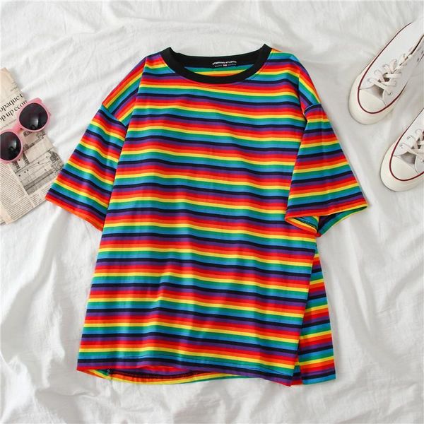 women's t-shirt minimalist short sleeve women clothes vogue tee shirt couple sweet rainbow stripe summer, White
women's t-shirt minimalist short sleeve women clothes vogue tee shirt couple sweet rainbow stripe summer, White