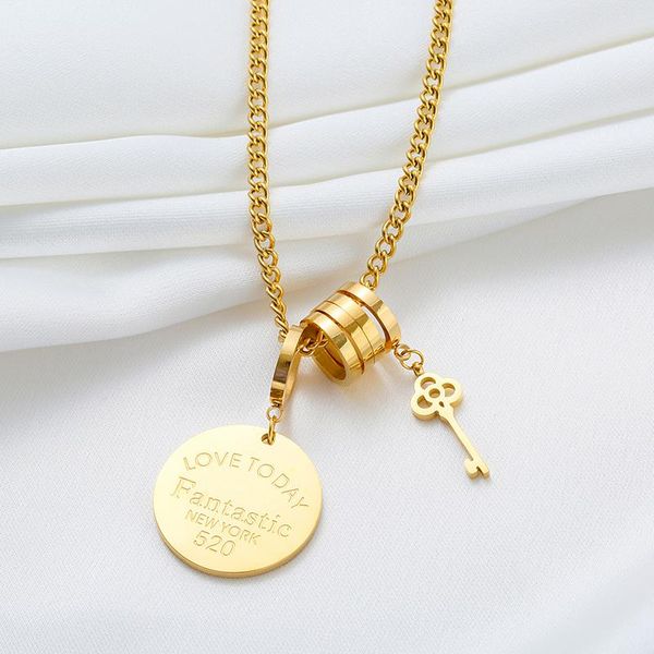 pendant necklaces meyrroyu stainless steel gold coin circle key for women choker 2021 trendy fashion festival party gift jewelry, Silver
pendant necklaces meyrroyu stainless steel gold coin circle key for women choker 2021 trendy fashion festival party gift jewelry, Silver