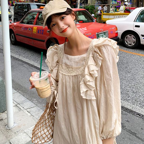 long sleeves puff ankle-vintage casual length korean 2021 new spring release square lasso seam seams clothed igh0, Black;gray
long sleeves puff ankle-vintage casual length korean 2021 new spring release square lasso seam seams clothed igh0, Black;gray