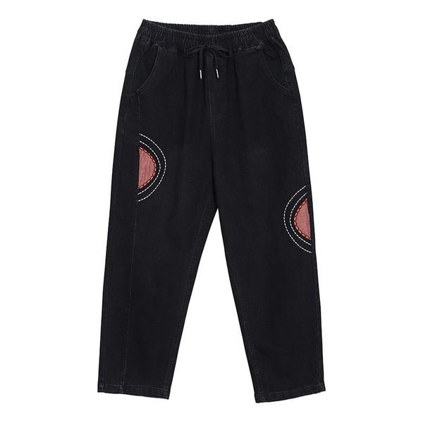 women's jeans high elastic waist drawstring women black spliced embroidery oversize casual streetwear denim trousers female autumn, Blue
women's jeans high elastic waist drawstring women black spliced embroidery oversize casual streetwear denim trousers female autumn, Blue