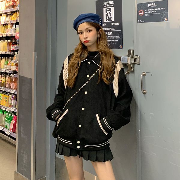 2021 new autumn temperament loose corduroy baseball uniform color matching sweatshirt casual tooling jacket women cziy, Black
2021 new autumn temperament loose corduroy baseball uniform color matching sweatshirt casual tooling jacket women cziy, Black