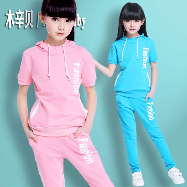 and wear spring summer new girls' middle large cotton short sleeve sports suit children's two piece set, White
and wear spring summer new girls' middle large cotton short sleeve sports suit children's two piece set, White