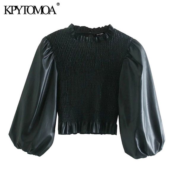 kpytomoa women fashion faux leather elastic smocked cropped blouses vintage three quarter sleeve ruffled female shirts chic 210225, White
kpytomoa women fashion faux leather elastic smocked cropped blouses vintage three quarter sleeve ruffled female shirts chic 210225, White