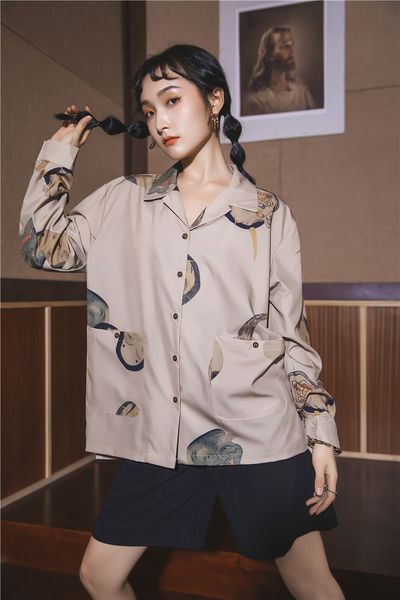2021 new ukiyoe musashi print long sleeve women fall lapel button up loose shirt autumn and blouse clothing rwi6, White
2021 new ukiyoe musashi print long sleeve women fall lapel button up loose shirt autumn and blouse clothing rwi6, White