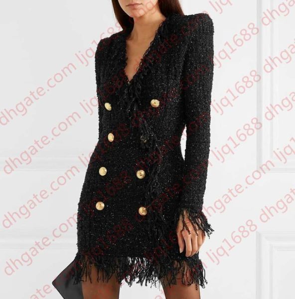 premium new style women's classic metal buckles shiner fringed dress double-breasted slim woolen tassel dress v-neck black, Black;gray
premium new style women's classic metal buckles shiner fringed dress double-breasted slim woolen tassel dress v-neck black, Black;gray
