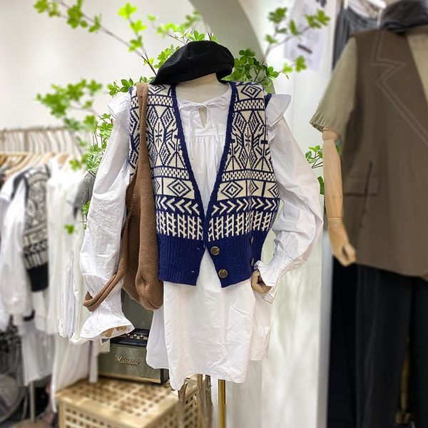 women's vests femme geometric argyle v neck sweater sleeveless coat loose cardigan pullovers knitted pull gilet, Black;white
women's vests femme geometric argyle v neck sweater sleeveless coat loose cardigan pullovers knitted pull gilet, Black;white