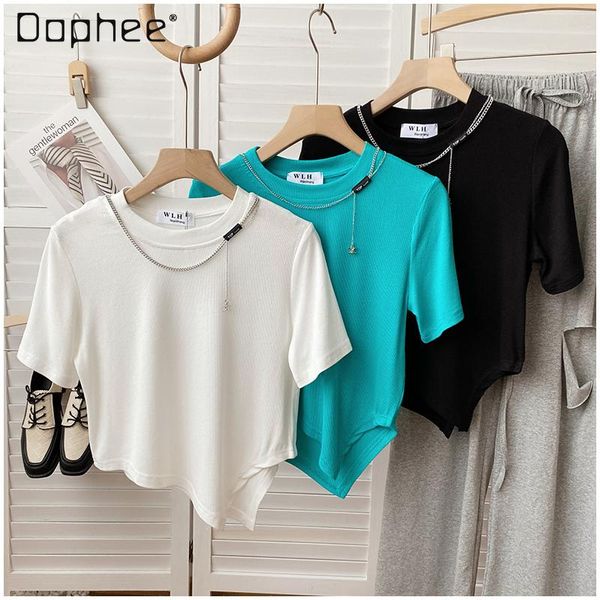 women's t-shirt 2021 summer pure cotton soft all-match irregularly slimming chain short-sleeved, White
women's t-shirt 2021 summer pure cotton soft all-match irregularly slimming chain short-sleeved, White