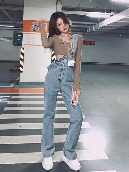 women's jeans denim suspender pants thin summer korean style straight wide leg for women, Blue
women's jeans denim suspender pants thin summer korean style straight wide leg for women, Blue