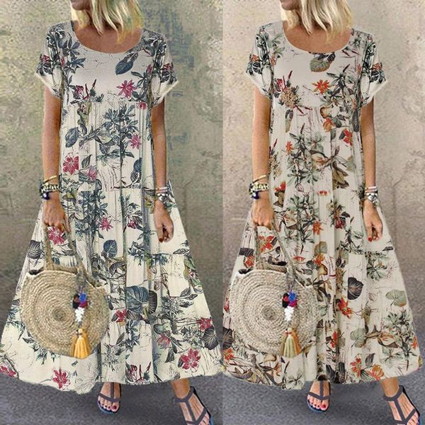 party dresses boho summer dress womens casual floral printed robe femme short sleeve cotton and linen long maxi vestidos loose sundress 2021, White;black
party dresses boho summer dress womens casual floral printed robe femme short sleeve cotton and linen long maxi vestidos loose sundress 2021, White;black