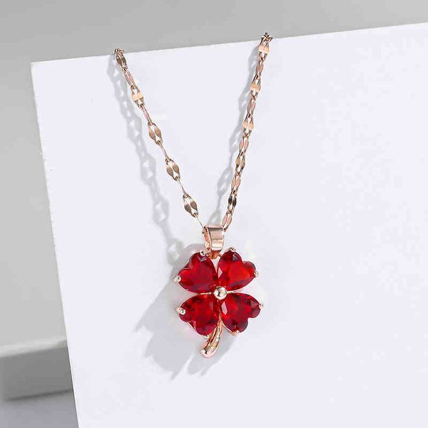 18k clover garnet titanium steel necklace rose gold lucky grass pendant small fresh simple jewelry for girlfriend, Silver
18k clover garnet titanium steel necklace rose gold lucky grass pendant small fresh simple jewelry for girlfriend, Silver