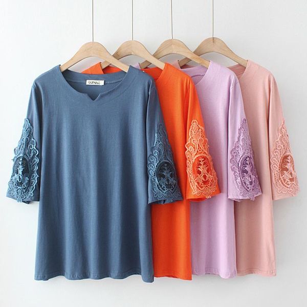 women's t-shirt summer casual sweet loose lace women plus size solid color embroidery hollow out sleeved v-neck tees u222, White
women's t-shirt summer casual sweet loose lace women plus size solid color embroidery hollow out sleeved v-neck tees u222, White