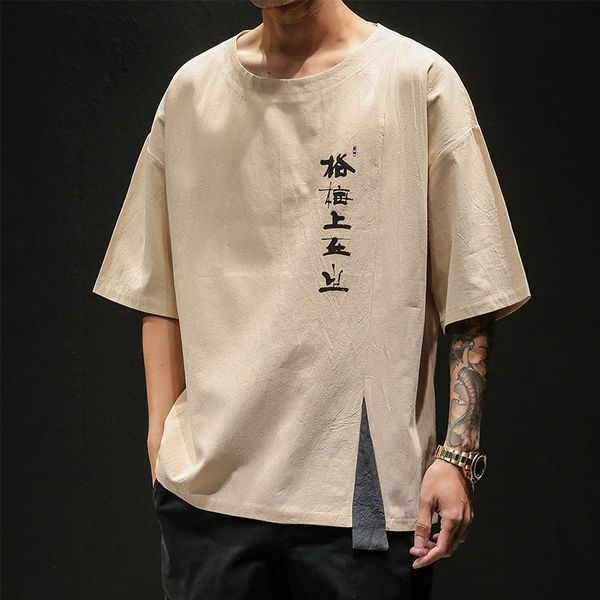 men's t-shirts summer text printed t-shirt round neck half sleeve chinese style thin loose large stitched linen, White;black
men's t-shirts summer text printed t-shirt round neck half sleeve chinese style thin loose large stitched linen, White;black