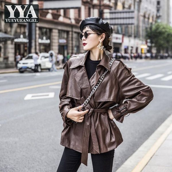 women's trench coats spring overcoat women pu leather street loose sashes motorcycle coat autumn solid fashion casual windbreakers oute, Tan;black
women's trench coats spring overcoat women pu leather street loose sashes motorcycle coat autumn solid fashion casual windbreakers oute, Tan;black