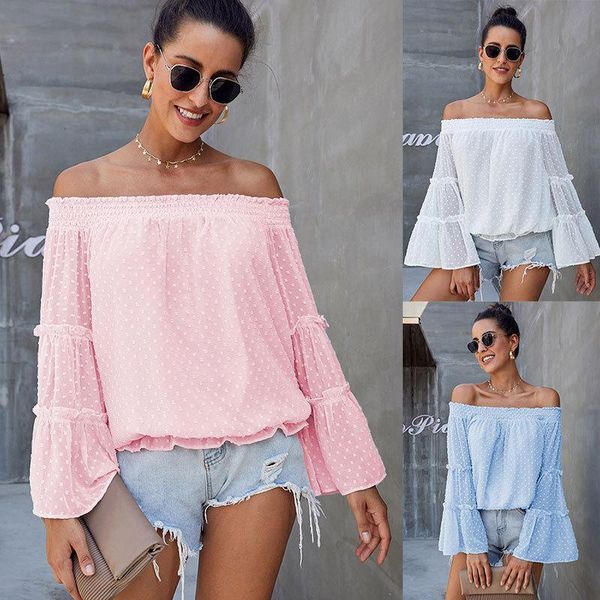 women's blouses & shirts european and american shirt women polka dot design off-shoulder horizontal neck speaker long sleeve loose top, White
women's blouses & shirts european and american shirt women polka dot design off-shoulder horizontal neck speaker long sleeve loose top, White