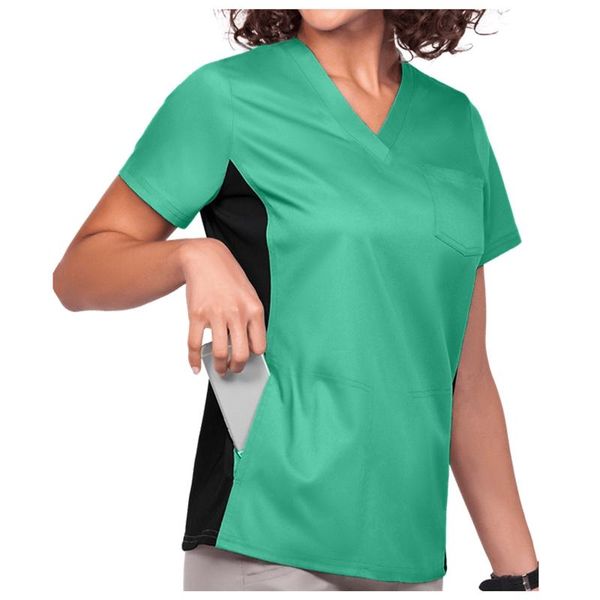 women's t-shirt nursing uniform women ladies short sleeve v-neck work solid patchwork color pocket t-shirts clothes, White 
women's t-shirt nursing uniform women ladies short sleeve v-neck work solid patchwork color pocket t-shirts clothes, White