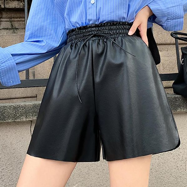 women's shorts autumn pu leather biker women quality wide leg faux high waist plus size loose short femme casual feminino, White;black
women's shorts autumn pu leather biker women quality wide leg faux high waist plus size loose short femme casual feminino, White;black