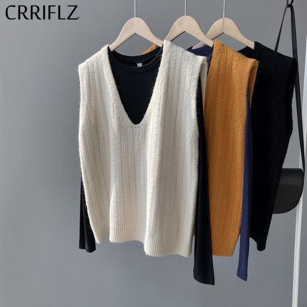 women's vests crriflz 2021 knitted vest sweater women casual v neck sleeveless pullover outerwear, Black;white
women's vests crriflz 2021 knitted vest sweater women casual v neck sleeveless pullover outerwear, Black;white