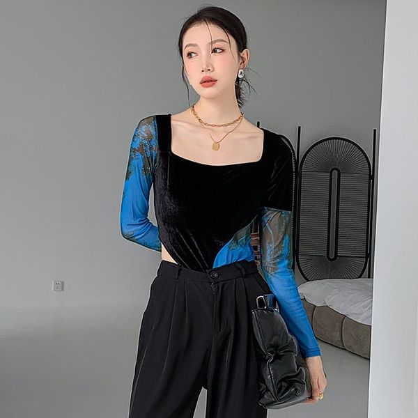 women's t-shirt women fashion splice square collar long sleeve bottoming one piece t shirt female night club slim rompers tees 980, White
women's t-shirt women fashion splice square collar long sleeve bottoming one piece t shirt female night club slim rompers tees 980, White