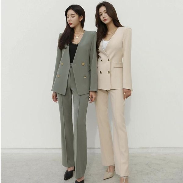 women's two piece pants fashion women long sleeve blazer with belt suit office lady sets ol style clothes, White
women's two piece pants fashion women long sleeve blazer with belt suit office lady sets ol style clothes, White