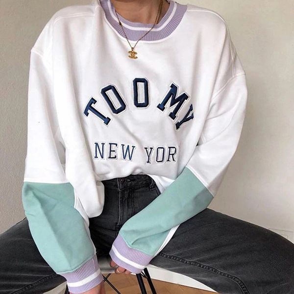 2021 elegant white letter embroidery splicing autumn loose fashion girl casual long-sleeved sweatshirt womens sphu, Black
2021 elegant white letter embroidery splicing autumn loose fashion girl casual long-sleeved sweatshirt womens sphu, Black
