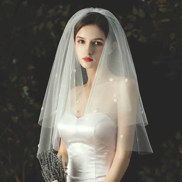 v701 elegant elbow length marriage bridal veil two-layer soft tulle resin daisy applique white wedding bride headdress with comb, Black
v701 elegant elbow length marriage bridal veil two-layer soft tulle resin daisy applique white wedding bride headdress with comb, Black