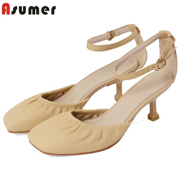 asumer 2021 summer pumps women genuine leather shoes ankle buckle pleated comfortable thin high heels single shoes woman, Black
asumer 2021 summer pumps women genuine leather shoes ankle buckle pleated comfortable thin high heels single shoes woman, Black