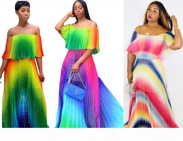 women dresses maxi dresses slash neck gradient off shoulder rainbow color 1 2 sleeve ruffle pleated skirt summer clothing plus size 551, Black;gray
women dresses maxi dresses slash neck gradient off shoulder rainbow color 1 2 sleeve ruffle pleated skirt summer clothing plus size 551, Black;gray