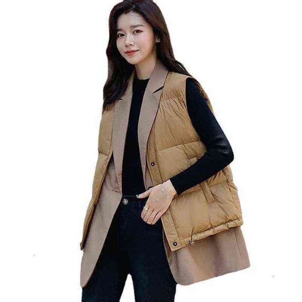 down vest women 2021 korean fashion suit collar splicing fake two-piece lightweight et, Black;white
down vest women 2021 korean fashion suit collar splicing fake two-piece lightweight et, Black;white