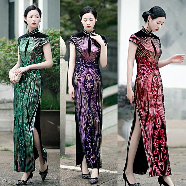 party dresses 2021 fashion sequins cheongsam embroidered high-slit china formal evening dress for women short-sleeve long, White;black
party dresses 2021 fashion sequins cheongsam embroidered high-slit china formal evening dress for women short-sleeve long, White;black
