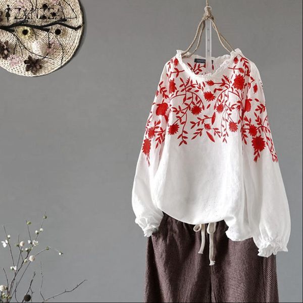 2021 spring floral embroidery shirt zanzea casual ruffles blouse women vintage long sleeve work blusas female tunic chemise, White
2021 spring floral embroidery shirt zanzea casual ruffles blouse women vintage long sleeve work blusas female tunic chemise, White
