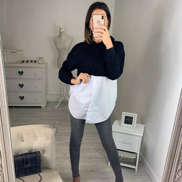 women's hoodies & sweatshirts 2021 spring women casual hoody long sleeve stitching shirt patchwork loose fashion pullover female jumpe, Black
women's hoodies & sweatshirts 2021 spring women casual hoody long sleeve stitching shirt patchwork loose fashion pullover female jumpe, Black