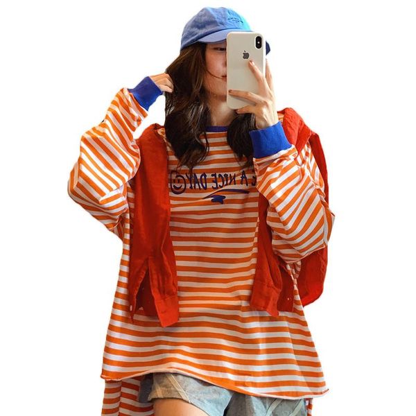 women's t-shirt fashion striped long-sleeved 2021 spring autumn clothes loose korean style bf harajuku t shirts 27c, White
women's t-shirt fashion striped long-sleeved 2021 spring autumn clothes loose korean style bf harajuku t shirts 27c, White
