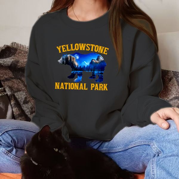 glacier polar bear silhouette letter print casual loose round neck sweater 2021 women's wear, Black 
glacier polar bear silhouette letter print casual loose round neck sweater 2021 women's wear, Black