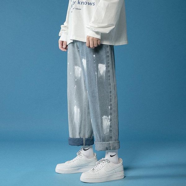 men's jeans paint splashed fashion brand loose straight tube wide leg pants 2021 trend retro leisure, Blue
men's jeans paint splashed fashion brand loose straight tube wide leg pants 2021 trend retro leisure, Blue