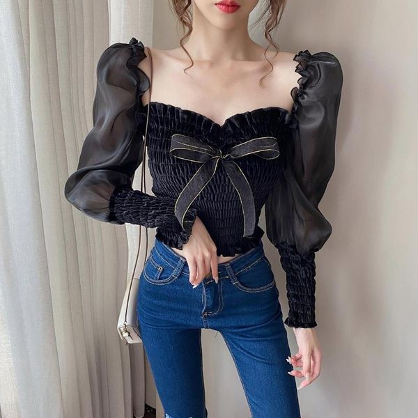 women's blouses & shirts women patched chiffon full lantern sleeve square collar cropped lady velvet stretchy crop for girls, White
women's blouses & shirts women patched chiffon full lantern sleeve square collar cropped lady velvet stretchy crop for girls, White