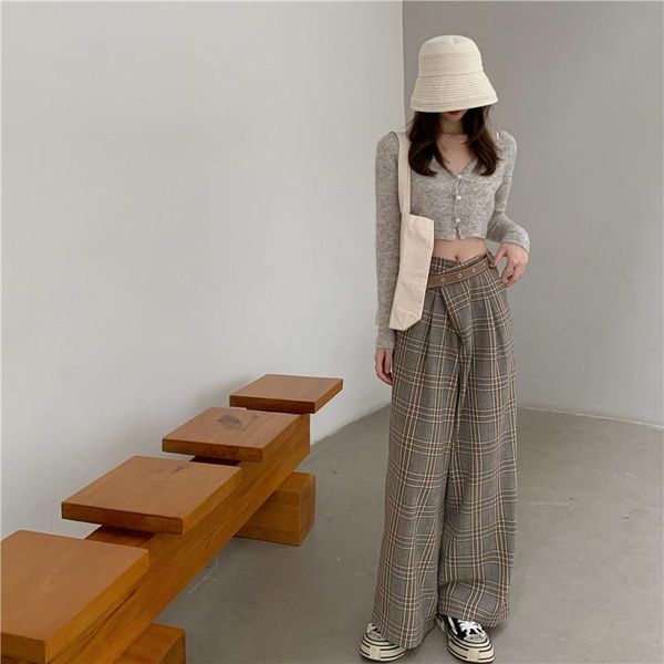 women's two piece pants china's fashion short long sleeve knit cardigan + irregular high waist leisure plaid wide-leg sets of spot, White
women's two piece pants china's fashion short long sleeve knit cardigan + irregular high waist leisure plaid wide-leg sets of spot, White