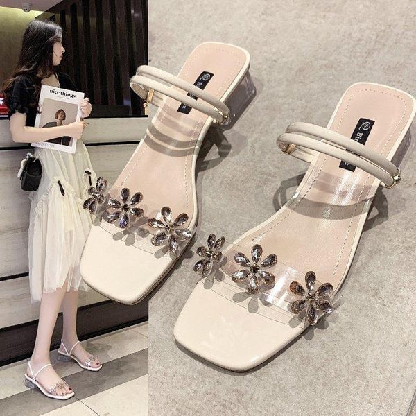 sandals 2021 summer women's fashion transparent fresh flower rhinestone word strap mid heel slippers a531, Black
sandals 2021 summer women's fashion transparent fresh flower rhinestone word strap mid heel slippers a531, Black