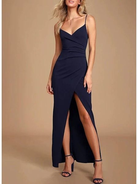 party dresses navy blue evening gowns spaghetti straps side split dress for special occations, White;black
party dresses navy blue evening gowns spaghetti straps side split dress for special occations, White;black