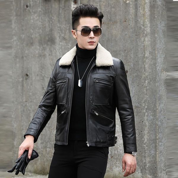 men's leather & faux autumn jacket men spring genuine cow mens vintage short cowhide coat real slim jackets nr42 yy622, Black
men's leather & faux autumn jacket men spring genuine cow mens vintage short cowhide coat real slim jackets nr42 yy622, Black