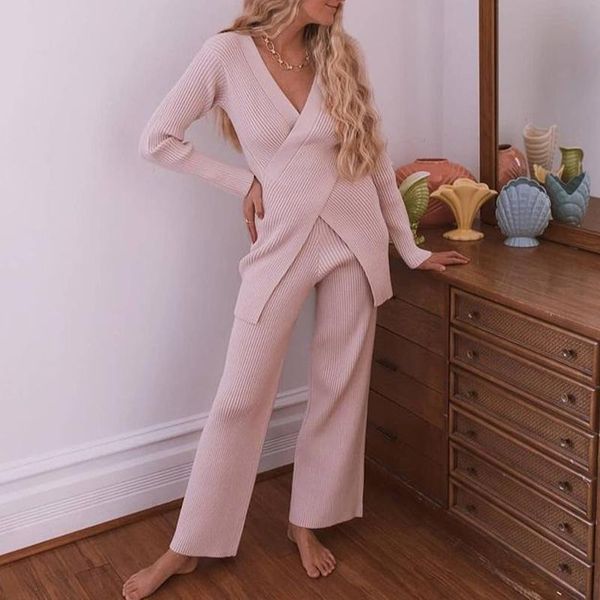 women's two piece pants knitted ribbed wide leg trousers suits solid criss-cross collar pullover sets fashion autumn winter set female, White
women's two piece pants knitted ribbed wide leg trousers suits solid criss-cross collar pullover sets fashion autumn winter set female, White