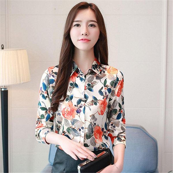 women's blouses & shirts korea female office silk chiffon blouse spring casual slim floral printed women blusas shirt, White
women's blouses & shirts korea female office silk chiffon blouse spring casual slim floral printed women blusas shirt, White