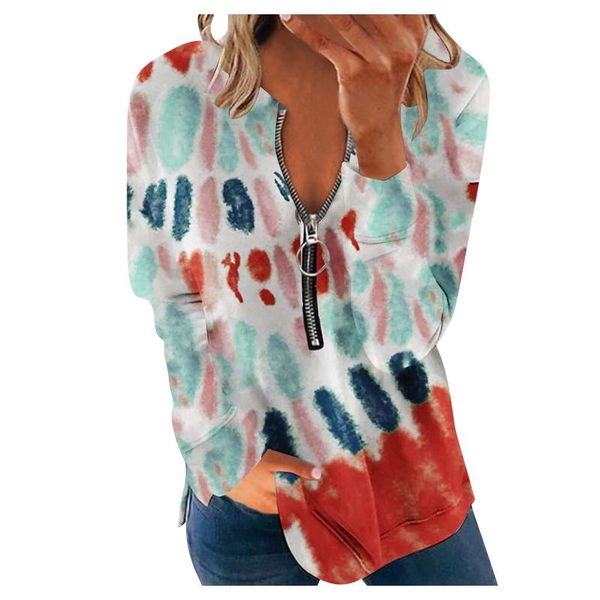 women's blouses & shirts tie dye zipper women fashion long sleeves casual loose ladies blouse t-shirts cotton autumn v neck female, White
women's blouses & shirts tie dye zipper women fashion long sleeves casual loose ladies blouse t-shirts cotton autumn v neck female, White