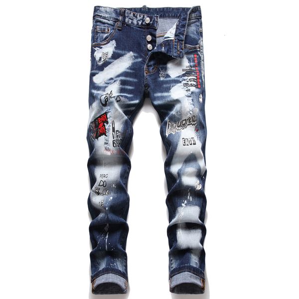 men slim fit straight leg jeans stretchy ripped embroidery skinny men's denim pants 5-pocket cotton jean destroyed hole clothing pant h, Blue
men slim fit straight leg jeans stretchy ripped embroidery skinny men's denim pants 5-pocket cotton jean destroyed hole clothing pant h, Blue