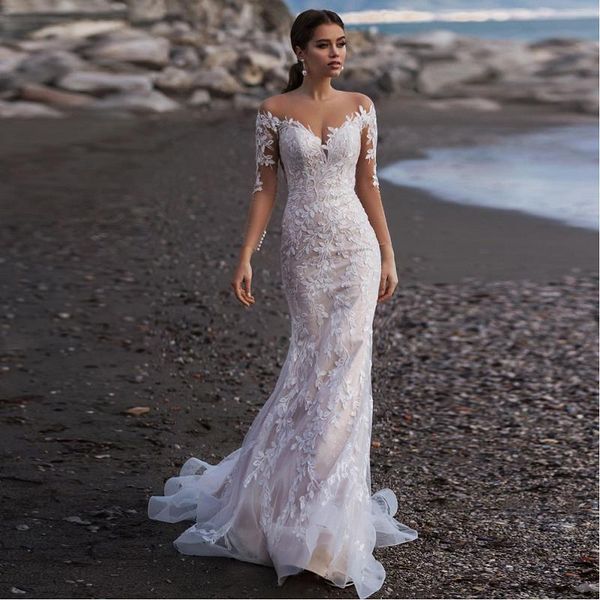 elegant mermaid wedding dress 2021 long sleeve vestido de matrimonio scoop neck lace wedding gowns sheer bride dresses, White
elegant mermaid wedding dress 2021 long sleeve vestido de matrimonio scoop neck lace wedding gowns sheer bride dresses, White