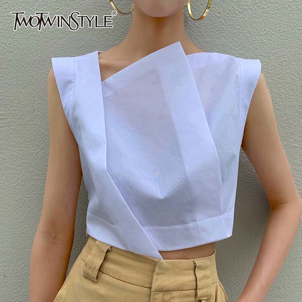 twotwinstyle irregular short women's shirt skew collar sleeveless summer elegant blouses female fashion clothing tide 210225, White
twotwinstyle irregular short women's shirt skew collar sleeveless summer elegant blouses female fashion clothing tide 210225, White