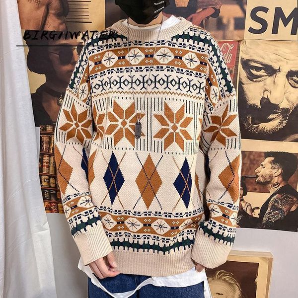 men's sweaters knitted geometry vintage sweater men clothes pullover khaki loose casual streetwear knit, White;black
men's sweaters knitted geometry vintage sweater men clothes pullover khaki loose casual streetwear knit, White;black