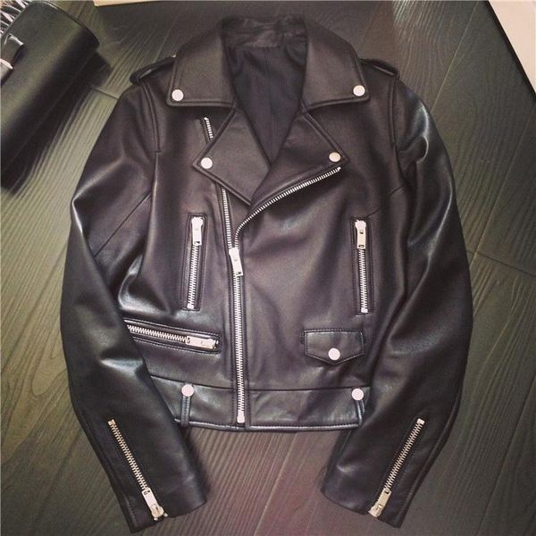 women's leather & faux 2021 haining jacket autumn short slim fit sheep motorcycle clothes trendy and handsome, Black
women's leather & faux 2021 haining jacket autumn short slim fit sheep motorcycle clothes trendy and handsome, Black