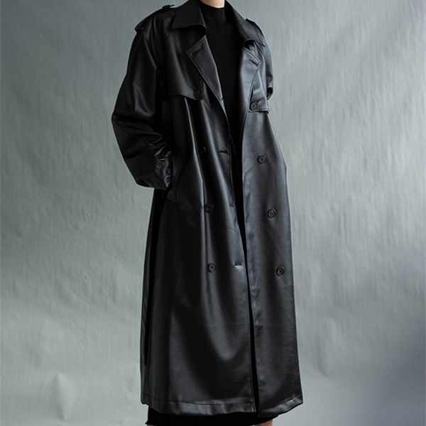lautaro autumn long oversized black faux leather trench coat for women sleeve belt double breasted loose fashion 211110
lautaro autumn long oversized black faux leather trench coat for women sleeve belt double breasted loose fashion 211110