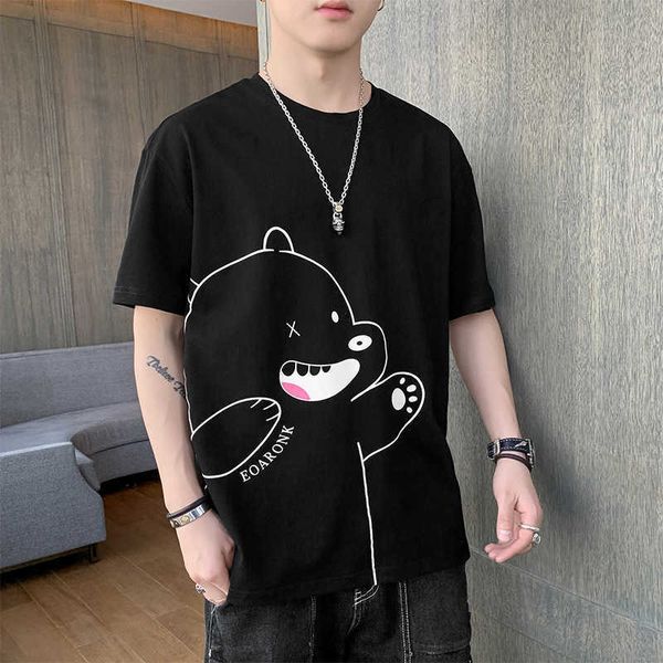 w0013 couple summer cotton loose guochao round neck contrast printing cartoon bear casual short sleeve t-shirt, White;black
w0013 couple summer cotton loose guochao round neck contrast printing cartoon bear casual short sleeve t-shirt, White;black