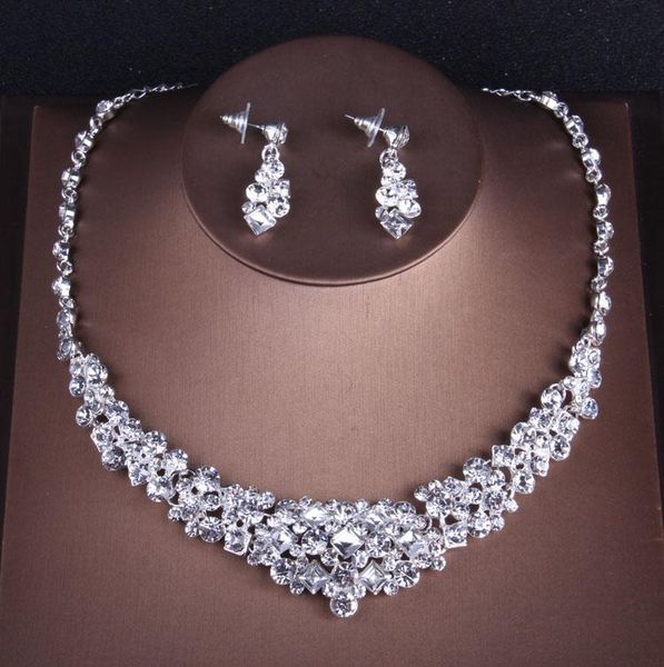 earrings & necklace luxury sparkling crystal leaves bridal jewelry set rhinestone tiaras crown wedding african beads sets, Silver 
earrings & necklace luxury sparkling crystal leaves bridal jewelry set rhinestone tiaras crown wedding african beads sets, Silver